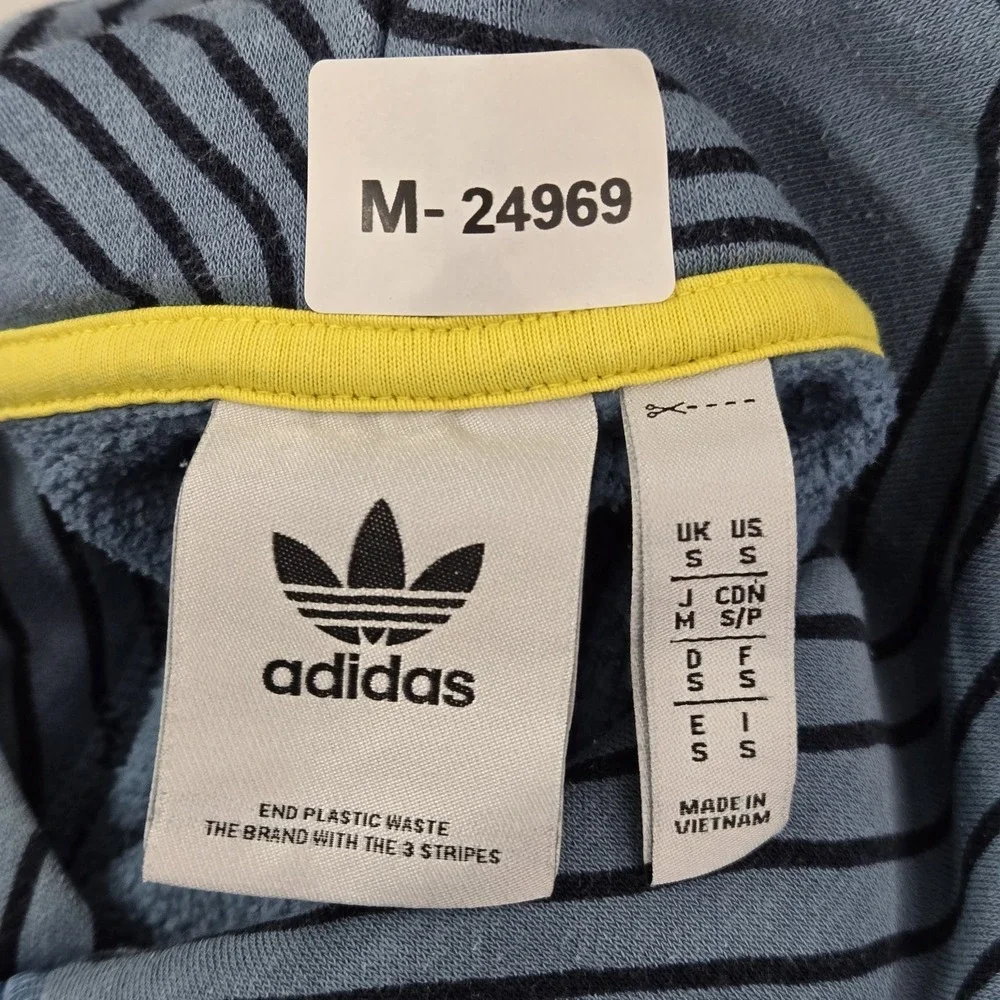 Adidas Men Sweatshirt S Blue Geometric Fleece Club Allover Print Logo Pullover